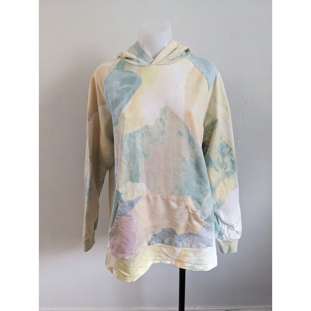 Baja East Size 1 Tie Dye Hoodie Pullover Green Yellow 100% Cotton Long Sleeves - Picture 2 of 10